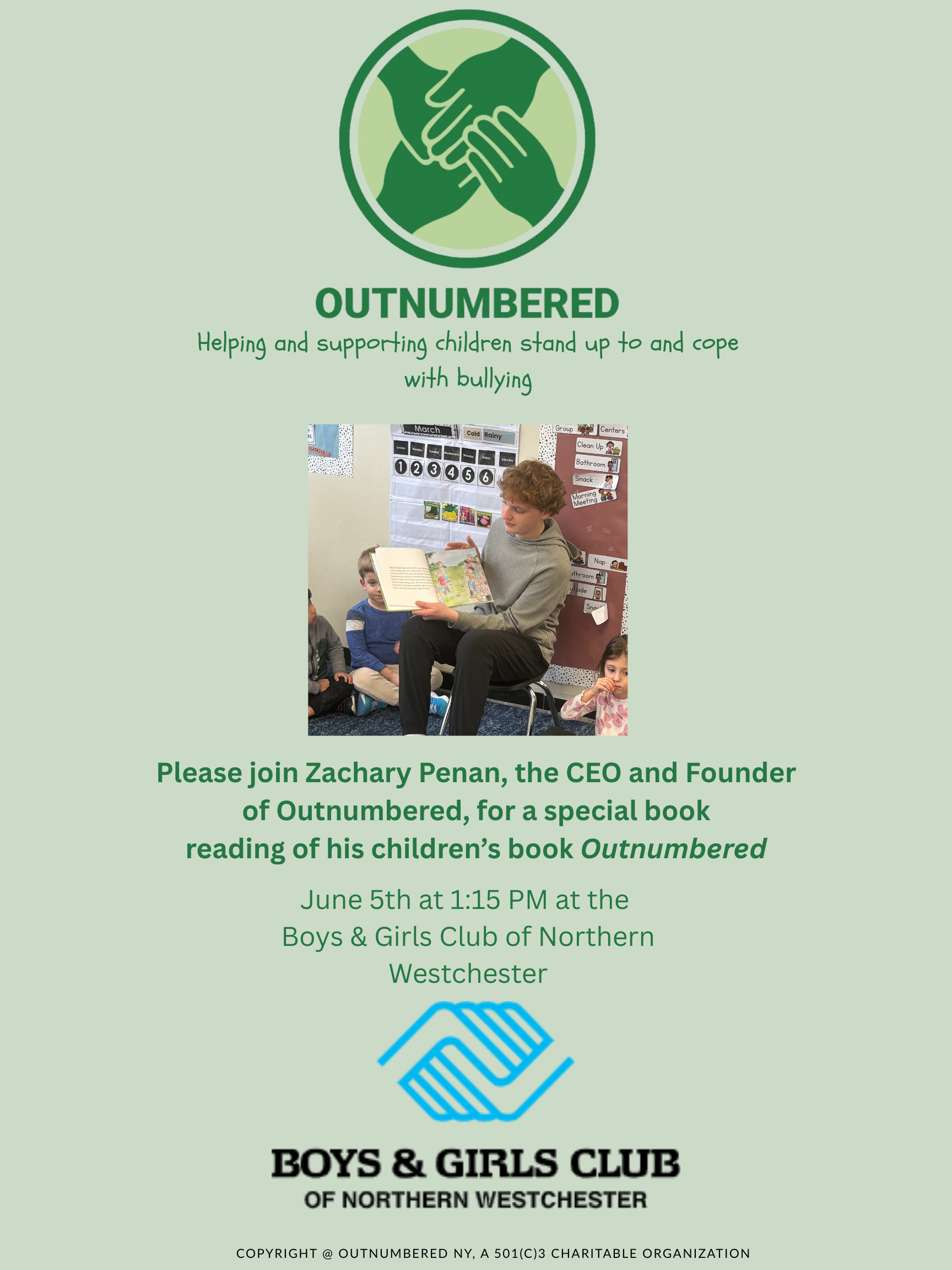 Book Reading at Boys & Girls Club of Northern Westchester on June 5